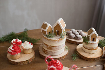 Wall Mural - Gingerbread Christmas houses sprinkled with powdered sugar