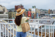 Woman Look At The City View In Keelung Of Taiwan