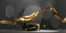 3D Rendering Abstract Gold Platform Podium Product Presentation Backdrop