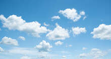 Many Small Clouds In Blue Sky.Summer Cloudy.White Clouds Floating In The Sky