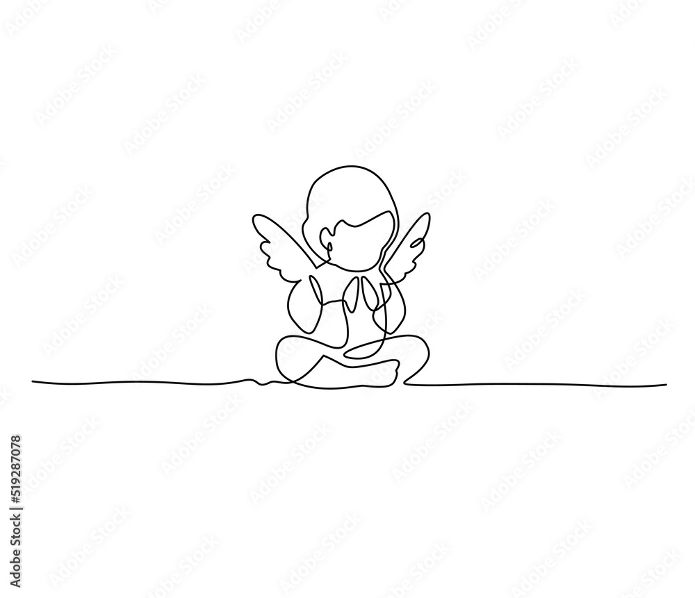 Angel. Continuous line art drawing vector illustration. Stock Vector |  Adobe Stock, image size:1000x861