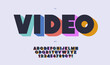 © Vladimir Ivankin - Video vector font 3d bold color style trendy typography for t shirt, motion graphics, party poster, kids banner, game, infographic, decoration, printing, animation, promotion, logotype. 10 eps