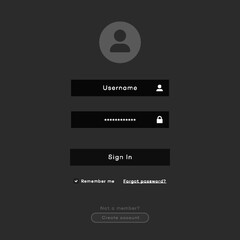 Wall Mural - Login form page template dark theme flat style for app development, smartphone mockups, website ui elements, online login form, registration, user profile, access to account concept. Vector 10 eps