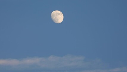 Wall Mural - Timelapse of clouds and gibbous moon moving in darkening blue sky