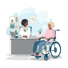 Wall Mural - Patient at the reception in the doctor's office. Medical assistance and care. To keep healthy. Vector illustration in a flat style.