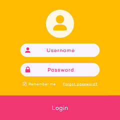 Wall Mural - Login form page template on flat style background for online registration, app development, smartphone mockups, website ui elements, user profile, access to account concept. Vector 10 eps