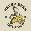 cartoon emblem of fierce faced banana with retro style