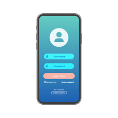 Wall Mural - Vector smartphone template with login form page trendy background for website ui elements, app development, smartphone mockups, online registration, user profile, access to account concept. 10 eps