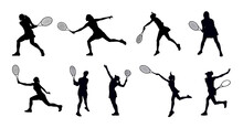 Set Of Female Tennis Player Silhouette