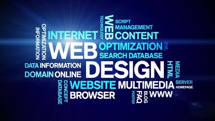 Web Design Animated tag word cloud;text design animation kinetic typography seamless loop.