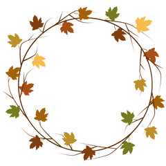 fall round wreath with maple leaves svg, autumn circle border svg