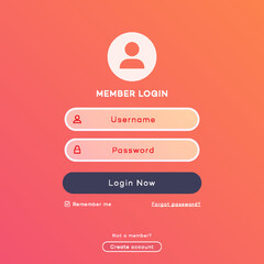 Vector login form page template on modern gradient background for website ui elements, app development, smartphone mockups, online registration, user profile, access to account concept. 10 eps