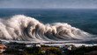 Ein Tsunami rollt auf die Küste zu