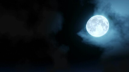 Wall Mural - night sky with stars twinkling in the sky and the bright blue full moon was cloudless. the scene loo