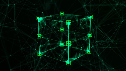 technology block chain network connection. big data visualization. cyber security background. cube, 
