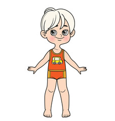 Poster - Cute cartoon boy with classic haircut dressed in underwear barefoot outline for coloring on a white background