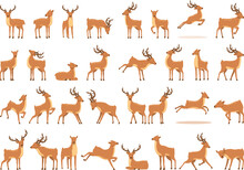 Reindeer Herding Icons Set Cartoon Vector. Deer Animal. Elk Herd