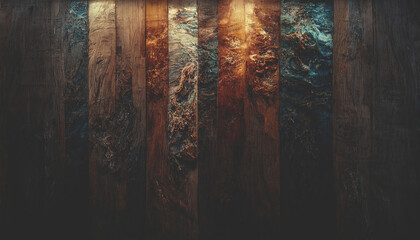 Background of old wood with epoxy resin in blue. wooden table top with blue epoxy, old boards, wood patterns, old dark wood background. 3D illustration.