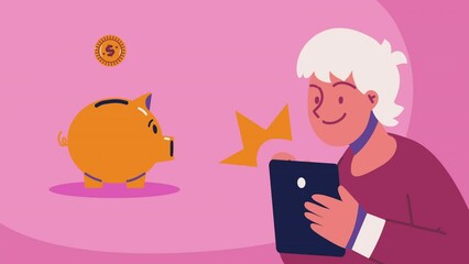 Wall Mural - young man using tablet animation