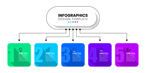 Infographic template. 5 squares with numbers and text connected to the title