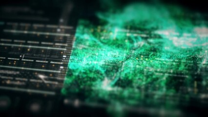 Aufkleber - Futuristic abstract de-focus data matrix, telemetry and encrypt numbers display with particles simulation for head up display in cyber space environment background