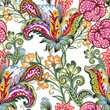 Paisley jacobean flower indian folk pattern. Damask floral illustration in batik style