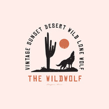 Vintage Wild Wolf Logo, Badges And Design Elements With Grunge Texture