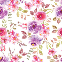 Wall Mural - Seamless pattern watercolor flower background
