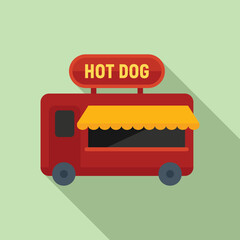 Poster - Hot dog truck icon flat vector. Food stand