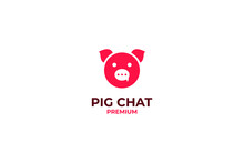 Flat Minimalist Pig Chat Logo Design Vector Template Illustration Idea