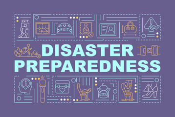 Wall Mural - emergency preparedness word concepts purple banner. surviving accidents. infographics with editable 