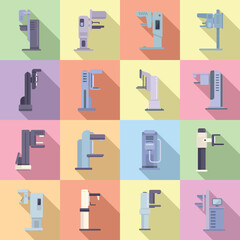 Poster - Mammography machine icons set flat vector. Analyzing breast