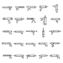 Silicone Caulk Gun Icons Set Outline Vector. Adhesive Builder