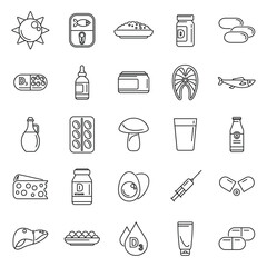 Vitamin D icons set outline vector. Medical supplement