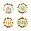 © Vladimir Ivankin - Farm food market and organic emblem set color line style isolated on background for farming, natural product company, nature firm, healthy food shop, vegan cafe, eco store, garden. Vector Illustration