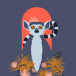 Cute Lemur cartoon vector illustration. Card or Tshirt illustration design.