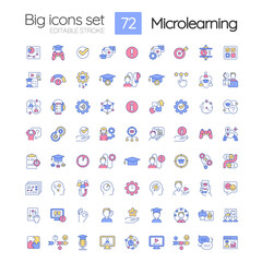 Poster - Microlearning approach RGB color icons set. Bite-sized learning strategy. Isolated vector illustrations. Simple filled line drawings collection. Editable stroke. Quicksand-Light font used