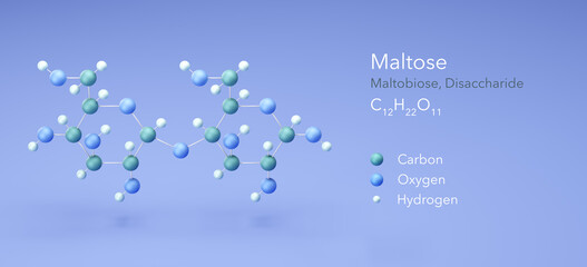 Canvas Print - maltose, disaccharide, malt Sugar. Molecular structure 3d rendering, Structural Chemical Formula and Atoms with Color Coding, 3d rendering