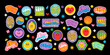 Stickers pack with phrases. Set of trendy pins, various patches, labels or stamps. Vector illustration in retro flat design. 