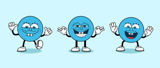 set funny face cartoon blue ball head with laugh expression vector illustration