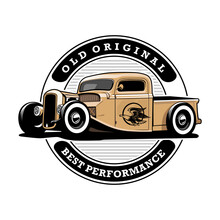 Pick Up Truck Old Custom Classic Auto Theme Logo Icon Design Vector