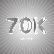 70K Followers Thank You Card. Celebration 70000 Subscribers Banner. Template For Social Media