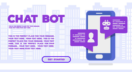 Wall Mural - Chat bot concept web page trendy color isometric style for mobile service, communication technology, chatting messenger program, markening company, internet firm. Vector Illustration 10 eps