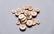 © MediaSoul - bunch of buttons. wooden buttons on a gray background