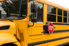 Front Part Of Yellow School Bus Children Educational Transport