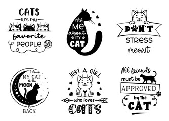 Wall Mural - Cat with quotes Set of cat signs, symbols, emblem badge. Funny kitten vector designs.