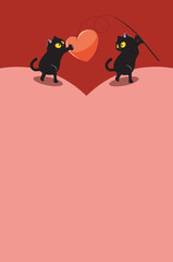 Canvas Print - Black cat couple catch a heart