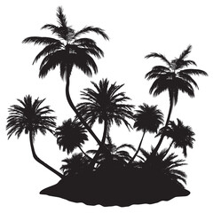 Palm trees on island silhouette