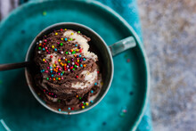 Overhead View Of Homemade Chocolate Ice Cream With Sprinkles