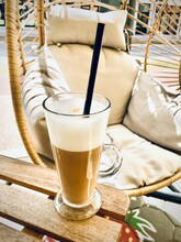 Close-up Of Latte Macchiato On A Table